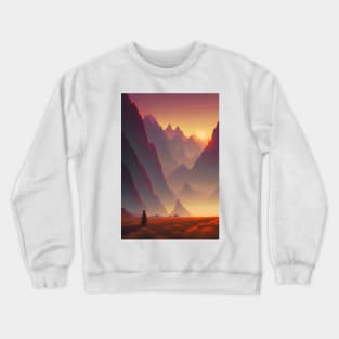 Anime Girl - Mountain Range at Sunset Landscape Crewneck Sweatshirt